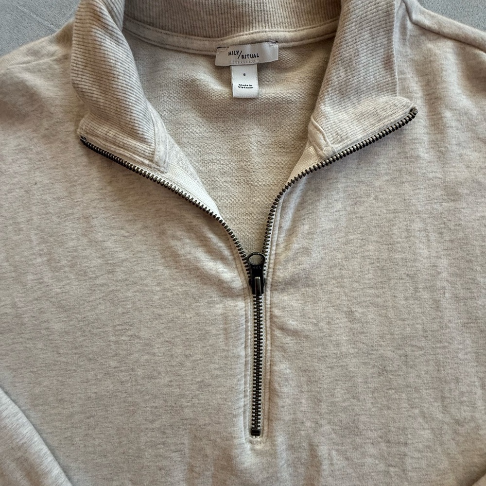 Daily Ritual Oatmeal Quarter Zip - Picture 3 of 10